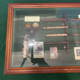 "Collectible vintage 'History of Golf, Evolution of Irons' shadow box featuring miniature golf clubs, historical golf balls, and memorabilia—perfect for golf enthusiasts and collectors.