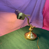 Vintage adjustable brass banker’s piano desk lamp with classic design, sturdy brass construction, and adjustable arm—perfect for desks, pianos, or reading areas