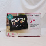 Aluratek 7" Digital Photo Frame in black with high-resolution display.