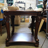 Solid mahogany wood end table with rich wood grain and classic design