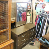 Vintage wood dresser with drawers and rectangular mirror attached