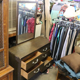 Vintage wood dresser with drawers and rectangular mirror attached