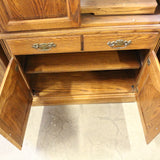Vintage wood hutch with glass cabinet and bottom drawers