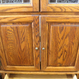 Vintage wood hutch with glass cabinet and bottom drawers