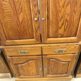 Vintage wood hutch with glass cabinet and bottom drawers