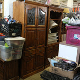 Vintage wood hutch with glass cabinet and bottom drawers