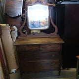 Vintage wooden vanity with adjustable mirror and drawers