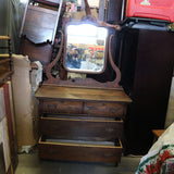 Vintage wooden vanity with adjustable mirror and drawers