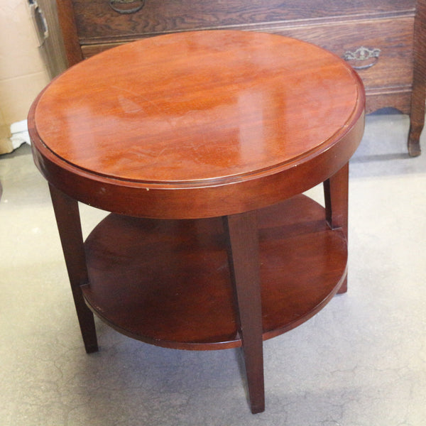 Regency style cherry wood two-tier coffee table with curved legs and elegant finish