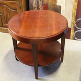 Regency style cherry wood two-tier coffee table with curved legs and elegant finish