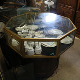  Antique Oak Hexagonal Glass Jewelry Display Case