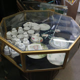  Antique Oak Hexagonal Glass Jewelry Display Case