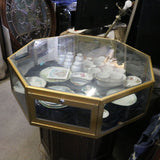  Antique Oak Hexagonal Glass Jewelry Display Case