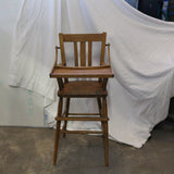 Vintage wooden baby high chair with tray and footrest