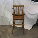 Vintage wooden baby high chair with tray and footrest