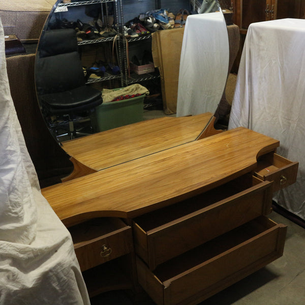 Mid-century modern vanity dresser with mirror and drawers