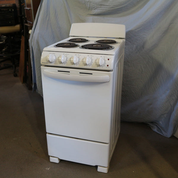 White 20-inch electric range with 4 coil burners and oven