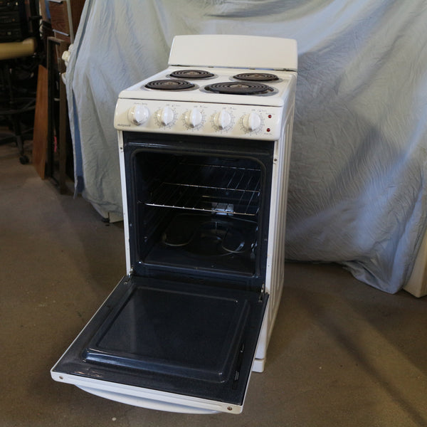 White 20-inch electric range with 4 coil burners and oven