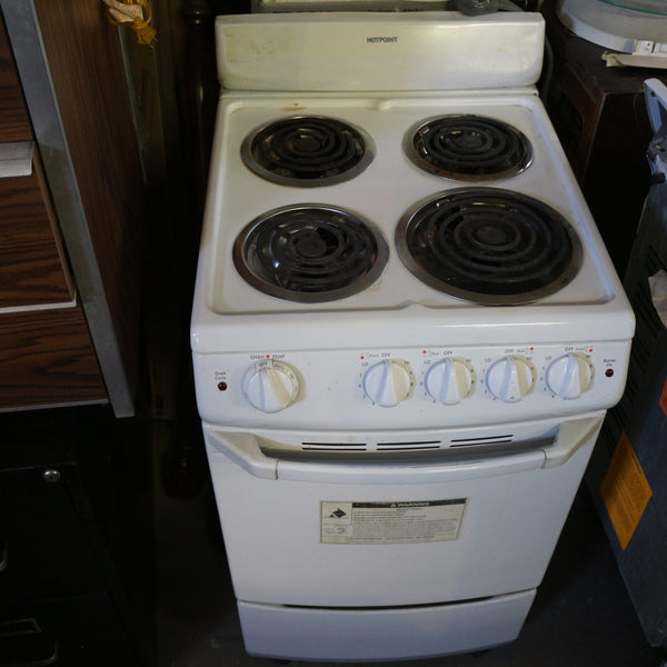White 20-inch Hotpoint electric stove with 4 burners and oven