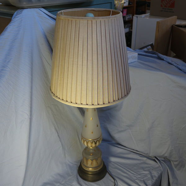 Vintage tall ceramic table lamp with pleated shade and mid-century modern design 38 inches