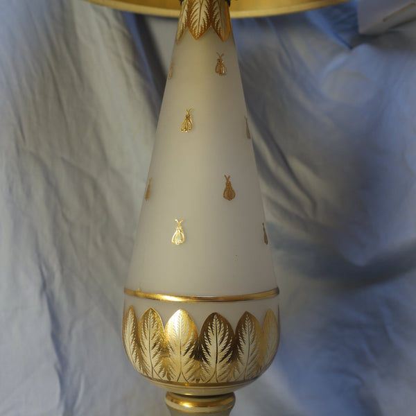 Vintage tall ceramic table lamp with pleated shade and mid-century modern design 38 inches
