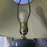 Vintage blue and gold ceramic table lamp with floral etching and brass base
