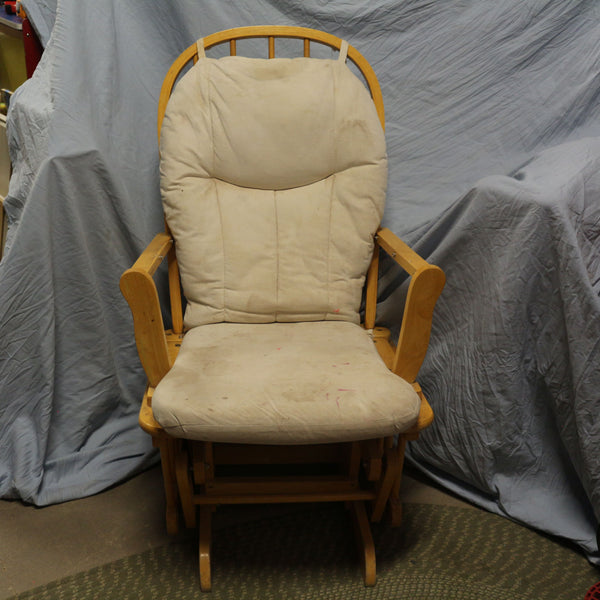 Wooden Glider Rocking Chair with Beige Cushions