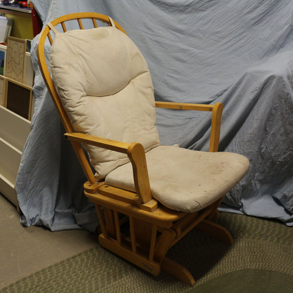 Wooden Glider Rocking Chair with Beige Cushions