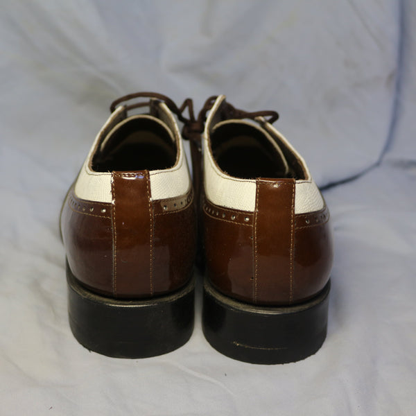 Stacy Baldwin brown and white wingtip spectator oxford shoes
