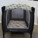 Baby Trend portable infant playard with elephant print mattress and mesh sides