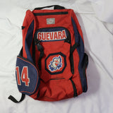 Used Águilas de Mexicali red and navy backpack with eagle logo and number 14 patch